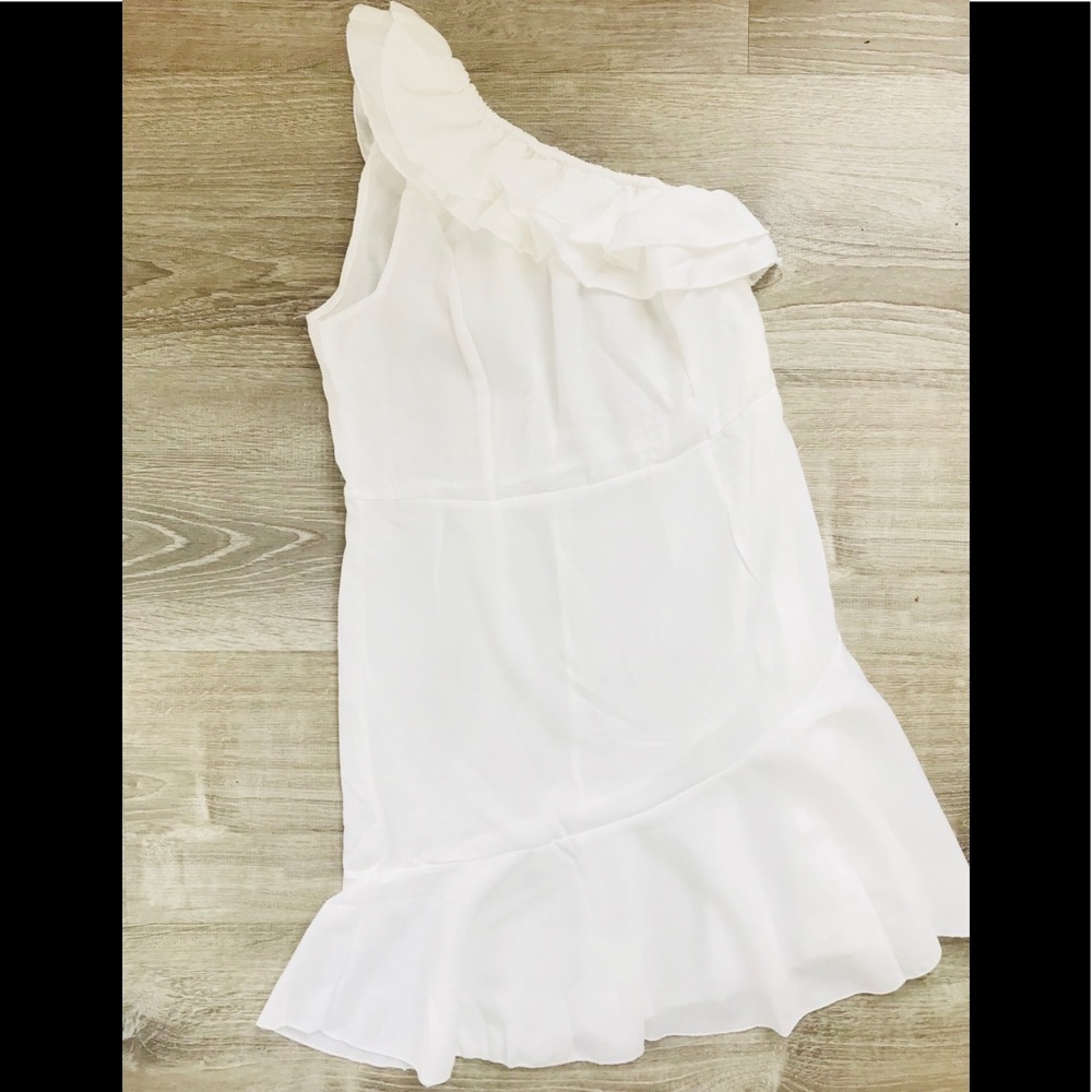 White One Shoulder Ruffle Dress